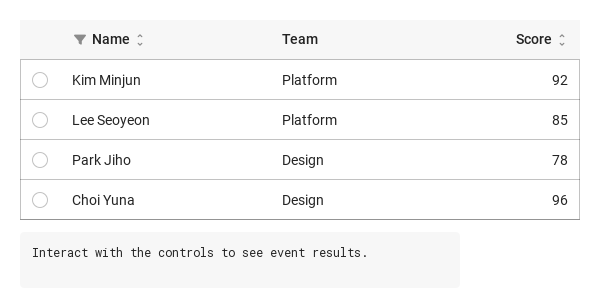 Single row selection · Result