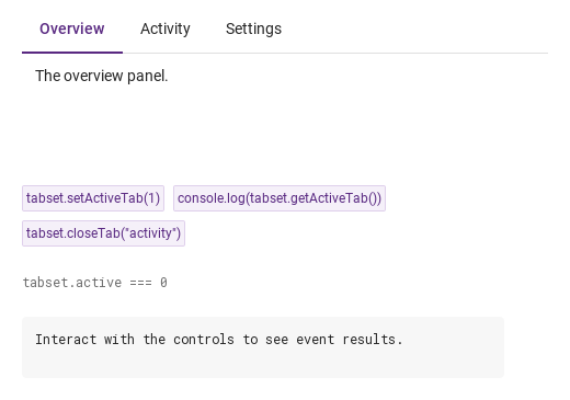 setActiveTab · getActiveTab · closeTab · Default