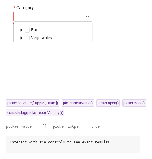 setValue · clearValue · open · close · reportValidity · Opened